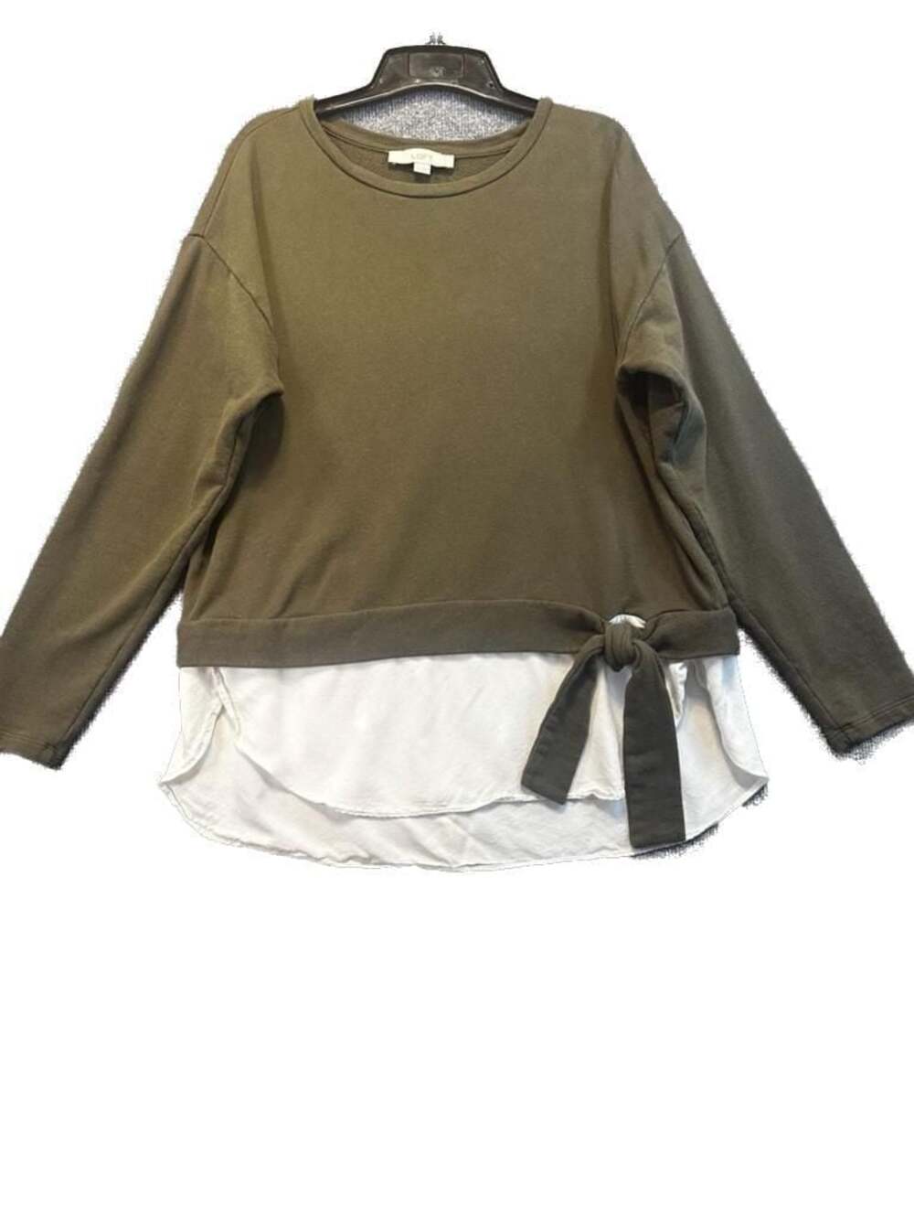 LOFT Women's Olive Green Side-Tie Faux Layered Twofer Sweatshirt Casual Office